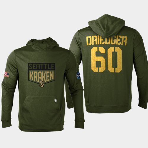 Seattle Kraken 60 Chris Driedger 2022 Salute to Service Olive Pullover Hoodie