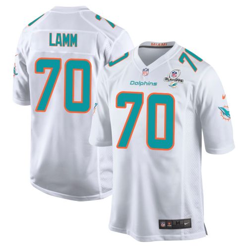 Kendall Lamm 70 Miami Dolphins 2023 Playoffs Patch Game Men Jersey - White