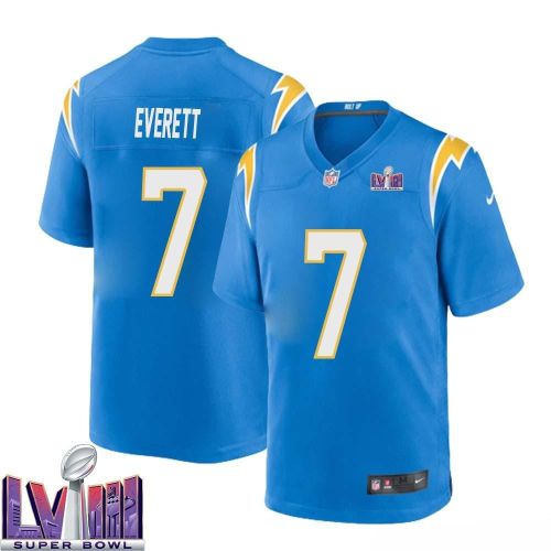 Gerald Everett 7 Los Angeles Chargers Super Bowl LVIII Men Home Game Jersey - Powder Blue