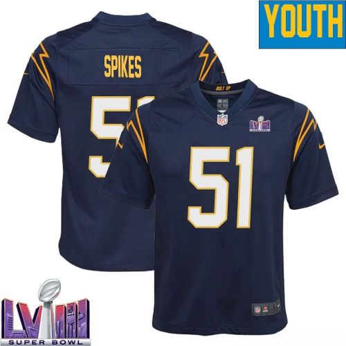 Takeo Spikes 51 Los Angeles Chargers Super Bowl LVIII YOUTH Alternate Game Jersey - Navy