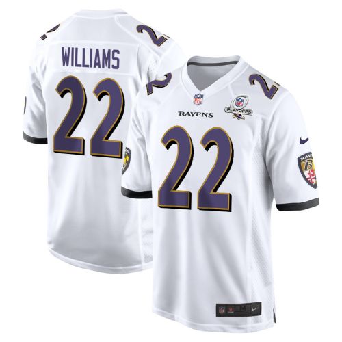 Damarion Williams 22 Baltimore Ravens 2023 Playoffs Patch Game Men Jersey - White