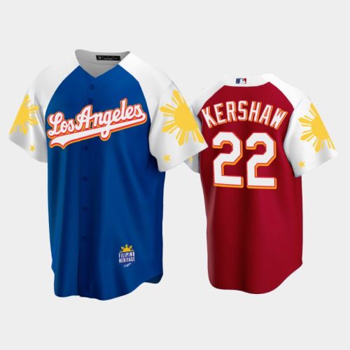 Los Angeles Dodgers Clayton Kershaw 22 2022-23 Royal Red Filipino Heritage Night Jersey