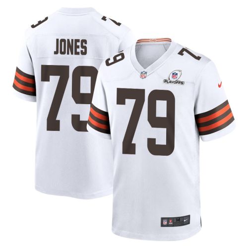 Dawand Jones 79 Cleveland Browns 2023 Playoffs Patch Game Men Jersey - White