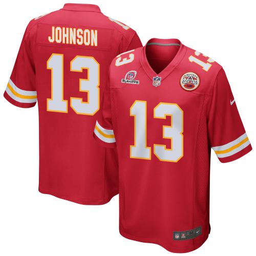 Nazeeh Johnson 13 Kansas City Chiefs 2023 Playoffs Patch Game Men Jersey - Red