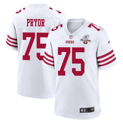 Matt Pryor 75 San Francisco 49ers 2023 Playoffs Patch Game Men Jersey - White