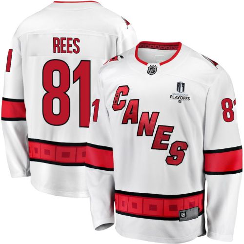 Jamieson Rees 81 Carolina Hurricanes Stanley Cup 2023 Playoffs Patch Away Breakaway Men Jersey - White