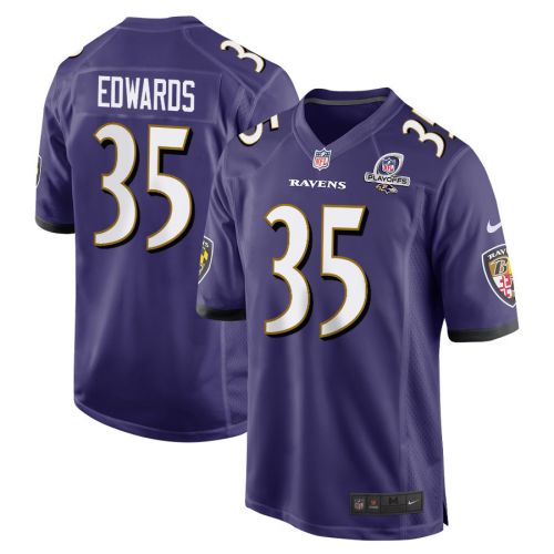 Gus Edwards 35 Baltimore Ravens 2023 Playoffs Patch Game Men Jersey - Purple