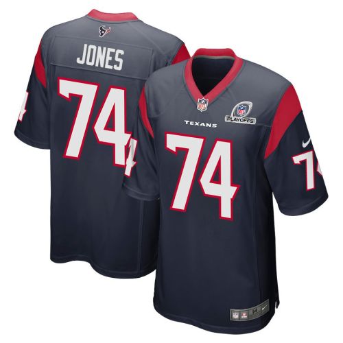 Josh Jones 74 Houston Texans 2023 Playoffs Patch Game Men Jersey - Navy