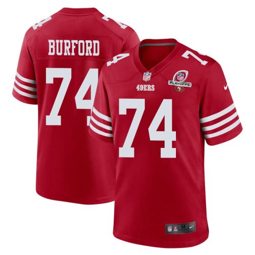 Spencer Burford 74 San Francisco 49ers 2023 Playoffs Patch Game Men Jersey - Scarlet