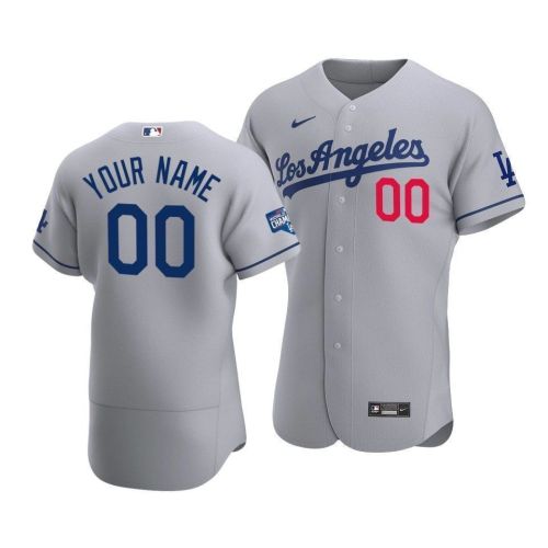 Men's Los Angeles Dodgers Custom 00 2020 World Series Champions Road Jersey Gray