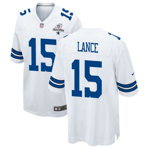 Trey Lance 15 Dallas Cowboys 2023 Playoffs Patch Game Men Jersey - White