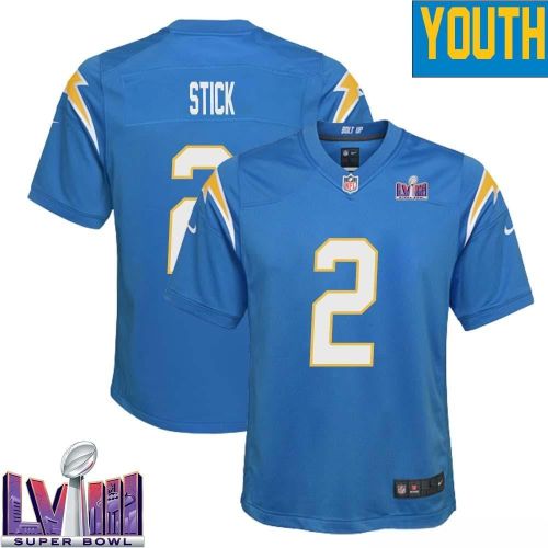 Easton Stick 2 Los Angeles Chargers Super Bowl LVIII YOUTH Home Game Jersey - Powder Blue