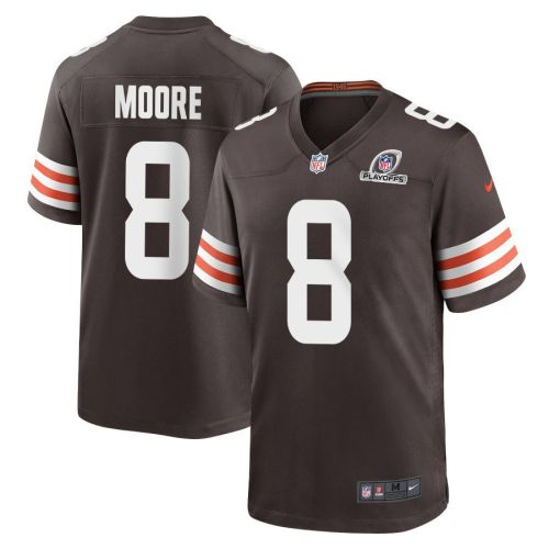 Elijah Moore 8 Cleveland Browns 2023 Playoffs Patch Game Men Jersey - Brown