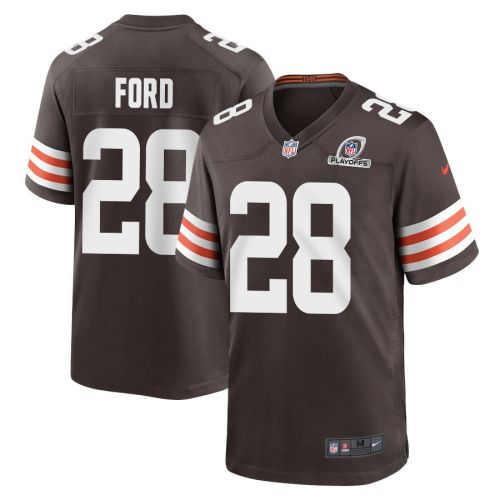 Mike Ford 28 Cleveland Browns 2023 Playoffs Patch Game Men Jersey - Brown