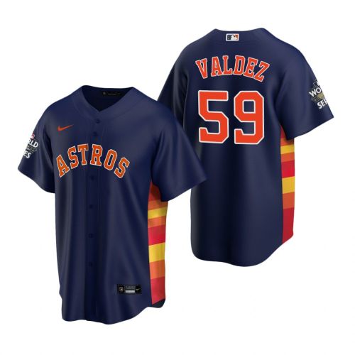 Men's Houston Astros Framber Valdez 59 Navy 2022-23 World Series Jersey