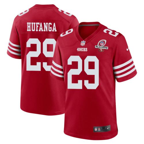 Talanoa Hufanga 29 San Francisco 49ers 2023 Playoffs Patch Game Men Jersey - Scarlet