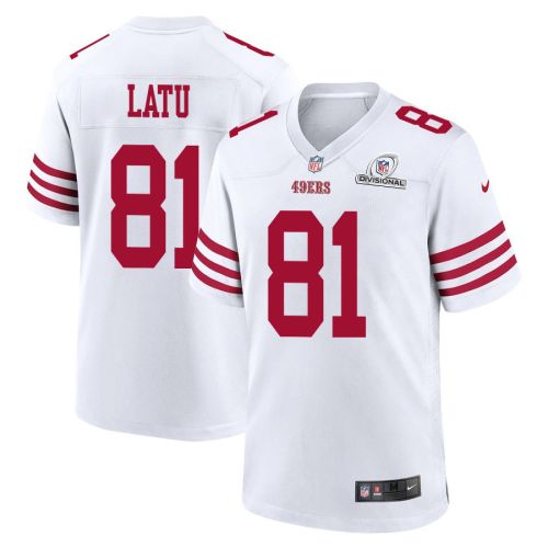 Cameron Latu 81 San Francisco 49ers 2024 Divisional Patch Game Men Jersey - White