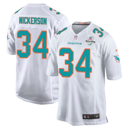 Parry Nickerson 34 Miami Dolphins 2023 Playoffs Patch Game Men Jersey - White