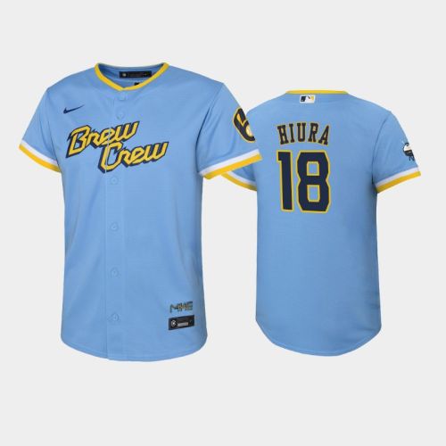 2022-23 City Connect Youth Milwaukee Brewers Keston Hiura 18 Keston Hiura Jersey - Powder Blue