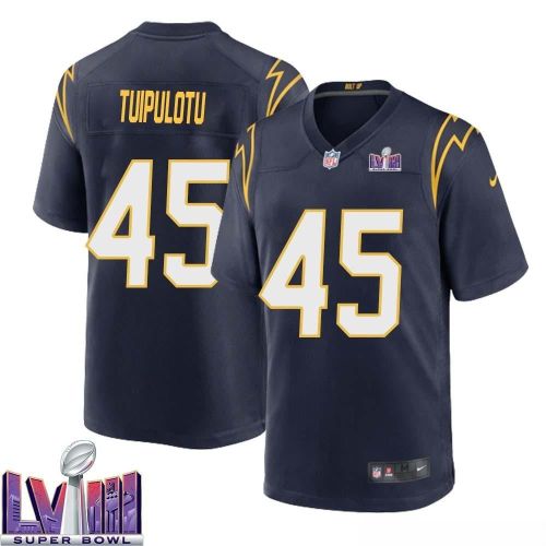 Tuli Tuipulotu 45 Los Angeles Chargers Super Bowl LVIII Men Alternate Game Jersey - Navy