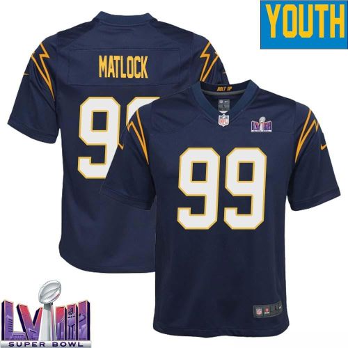 Scott Matlock 99 Los Angeles Chargers Super Bowl LVIII YOUTH Alternate Game Jersey - Navy