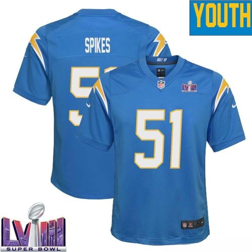 Takeo Spikes 51 Los Angeles Chargers Super Bowl LVIII YOUTH Home Game Jersey - Powder Blue