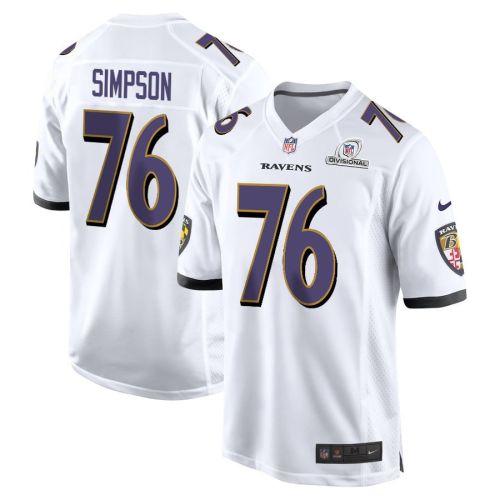 John Simpson 76 Baltimore Ravens 2024 Divisional Patch Game Men Jersey - White