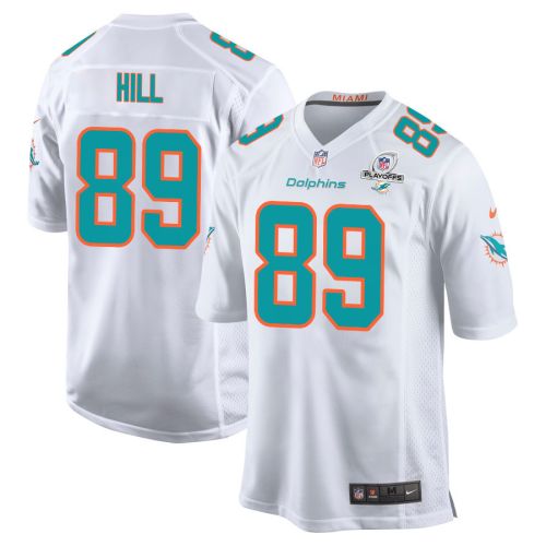 Julian Hill 89 Miami Dolphins 2023 Playoffs Patch Game Men Jersey - White