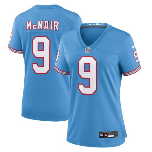 Steve McNair 9 Tennessee Titans Women Oilers Throwback Retired Game Jersey - Light Blue