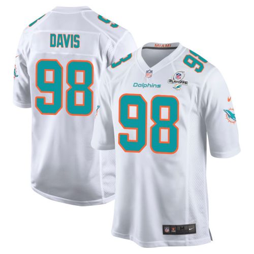 Raekwon Davis 98 Miami Dolphins 2023 Playoffs Patch Game Men Jersey - White