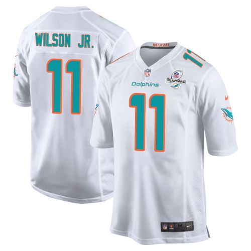 Cedrick Wilson Jr. 11 Miami Dolphins 2023 Playoffs Patch Game Men Jersey - White