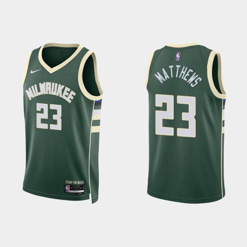 Milwaukee Bucks 23 Wesley Matthews 2022-23 Icon Edition Hunter Green Men Jersey