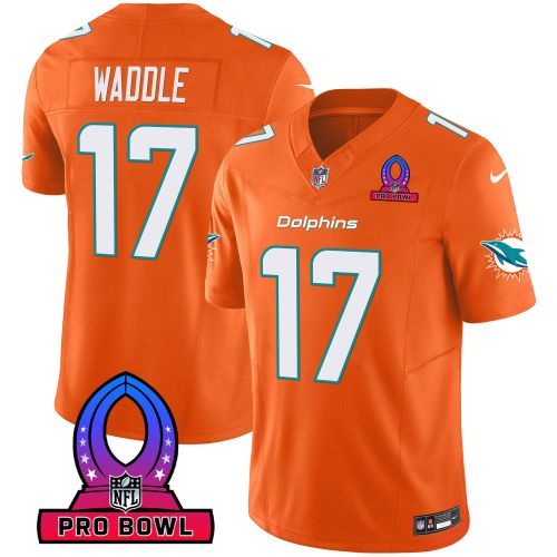 Jaylen Waddle 17 Miami Dolphins 2024 Pro Bowl Patch Game Men Jersey - Orange