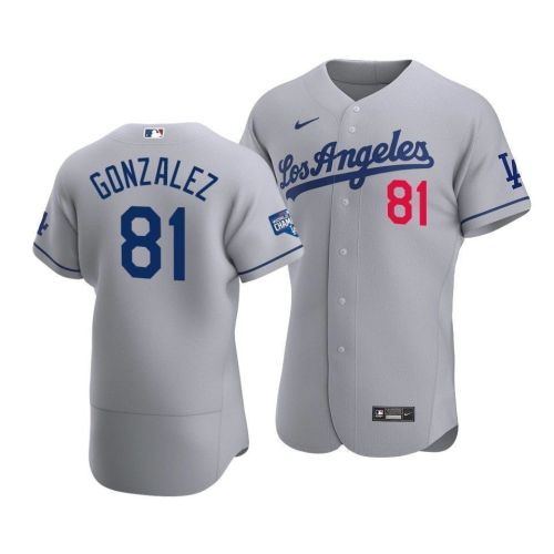 Men's Los Angeles Dodgers Victor Gonzalez 81 2020 World Series Champions Road Jersey Gray