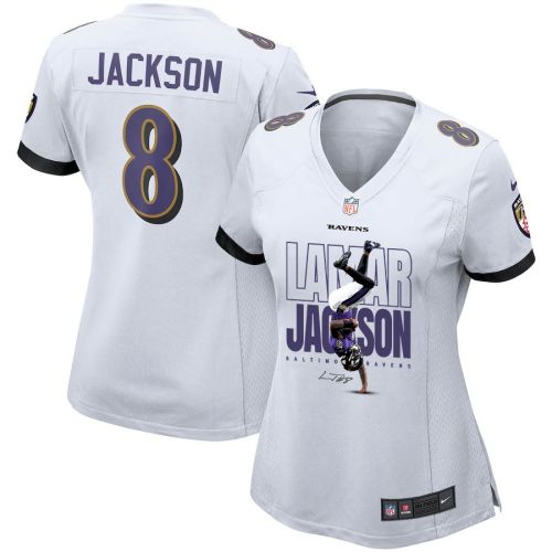 Lamar Jackson 8 Baltimore Ravens Lamar the Merrier Women Game Jersey - White