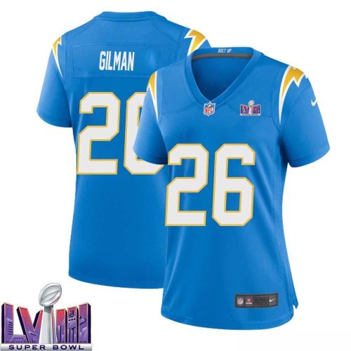 Alohi Gilman 26 Los Angeles Chargers Super Bowl LVIII Women Home Game Jersey - Powder Blue