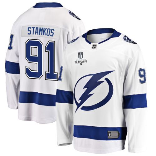 Steven Stamkos 91 Tampa Bay Lightning Stanley Cup 2023 Playoffs Patch Away Breakaway Men Jersey - White