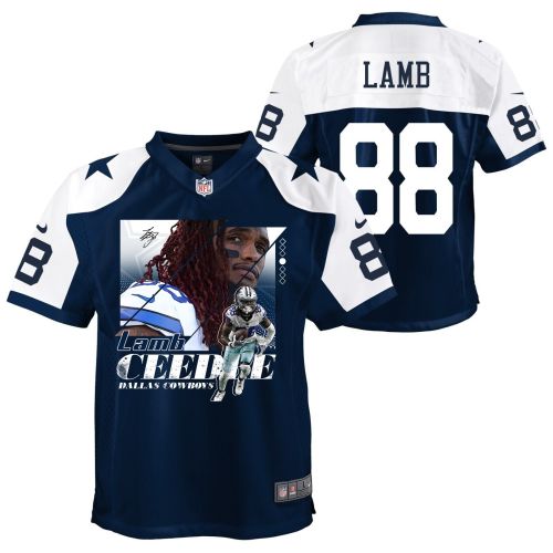 CeeDee Lamb 88 Dallas Cowboys Signed Glass Alternate Game YOUTH Jersey - Navy