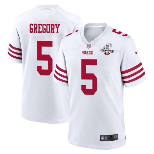 Randy Gregory 5 San Francisco 49ers 2023 Playoffs Patch Game Men Jersey - White