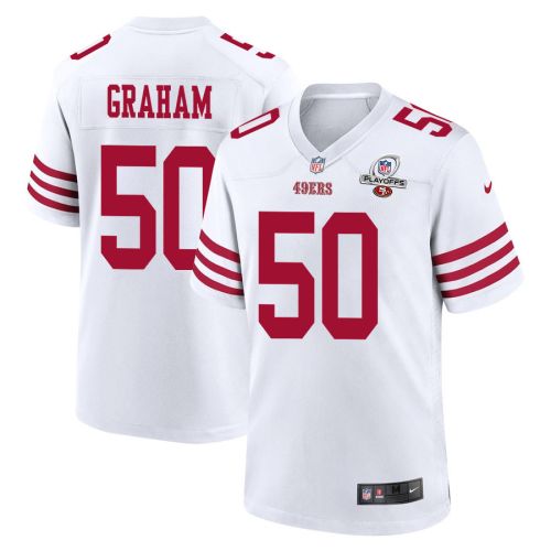 Jalen Graham 50 San Francisco 49ers 2023 Playoffs Patch Game Men Jersey - White