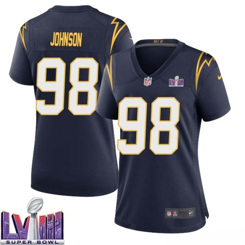 Austin Johnson 98 Los Angeles Chargers Super Bowl LVIII Women Alternate Game Jersey - Navy