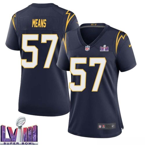 Natrone Means 57 Los Angeles Chargers Super Bowl LVIII Women Alternate Game Jersey - Navy