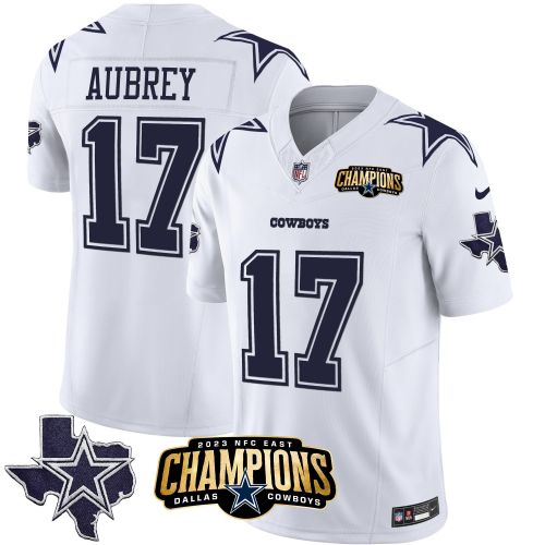 Brandon Aubrey 17 Dallas Cowboys 2023 NFC East Champions Patch Game Men Jersey - White