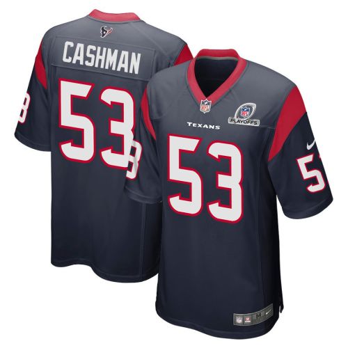 Blake Cashman 53 Houston Texans 2023 Playoffs Patch Game Men Jersey - Navy