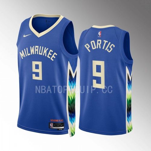 Bobby Portis 9 2022-23 Milwaukee Bucks Blue City Edition Jersey Swingman