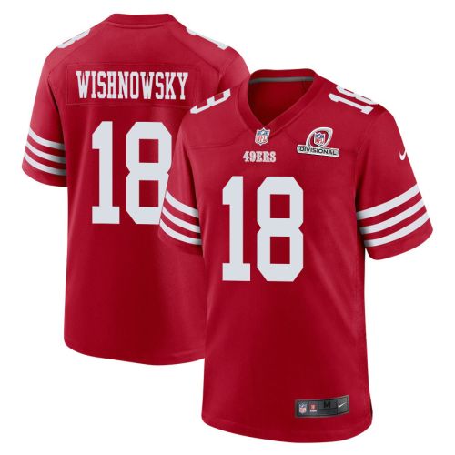 Mitch Wishnowsky 18 San Francisco 49ers 2024 Divisional Patch Game Men Jersey - Scarlet