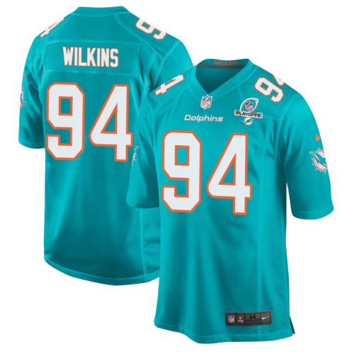 Christian Wilkins 94 Miami Dolphins 2023 Playoffs Patch Game Men Jersey - Aqua