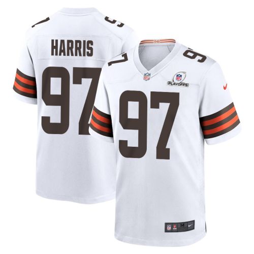 Shelby Harris 97 Cleveland Browns 2023 Playoffs Patch Game Men Jersey - White