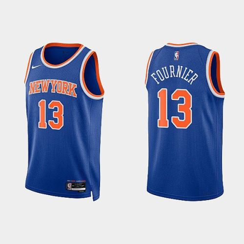 New York Knicks 13 Evan Fournier 2022-23 Icon Edition Royal Men Jersey