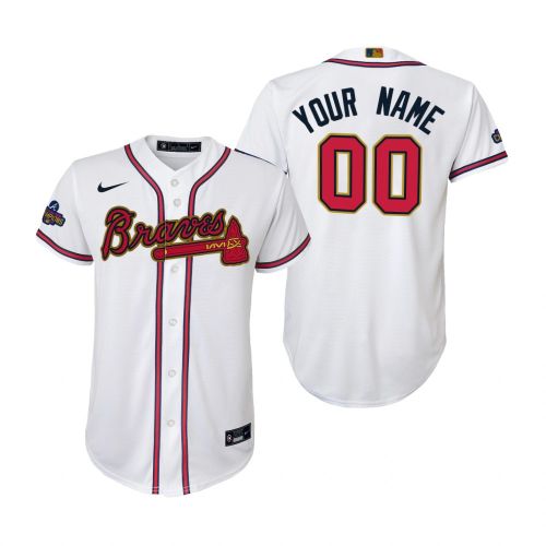 Youth Custom 00 Atlanta Braves White 2022-23 Gold Program Jersey